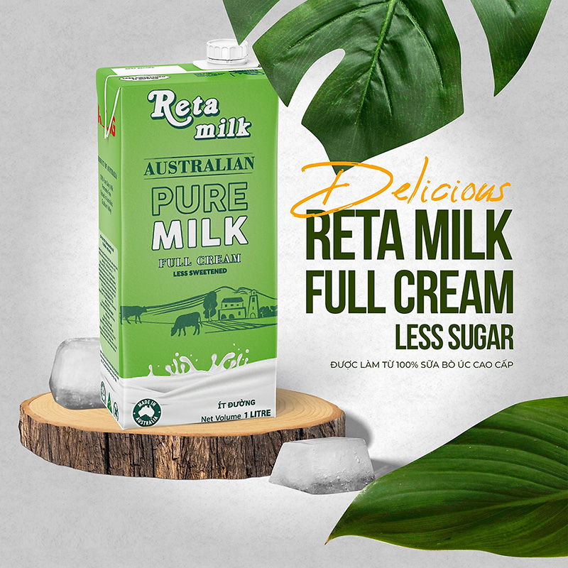 Sữa tươi tiệt trùng ít đường Reta Milk 1L