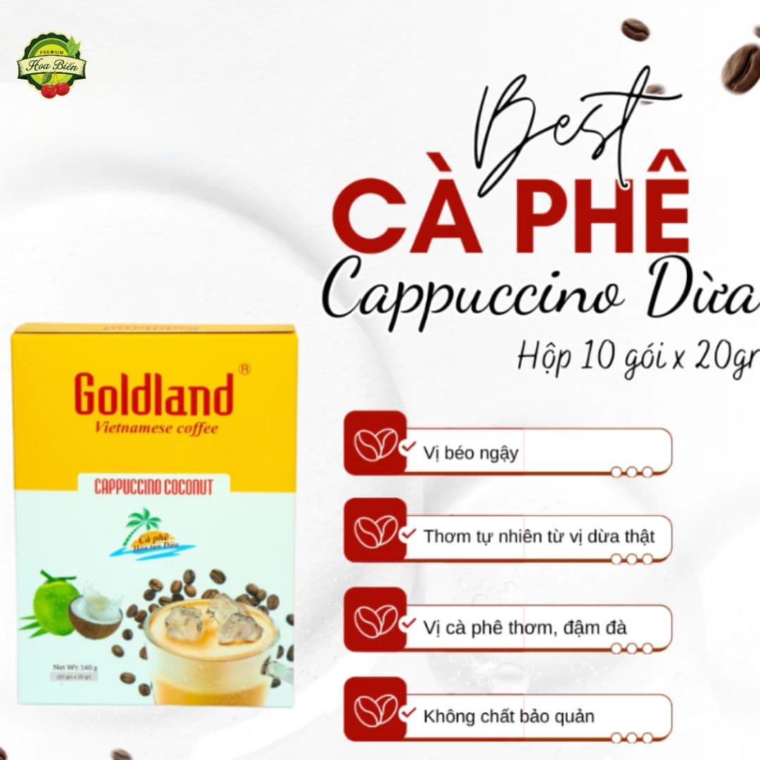Cà Phê Hòa Tan Dừa Cappuccino Goldland 200g
