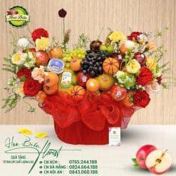 Giỏ Quà Trái Cây Và Hoa 2 Bên Tone Màu Đỏ