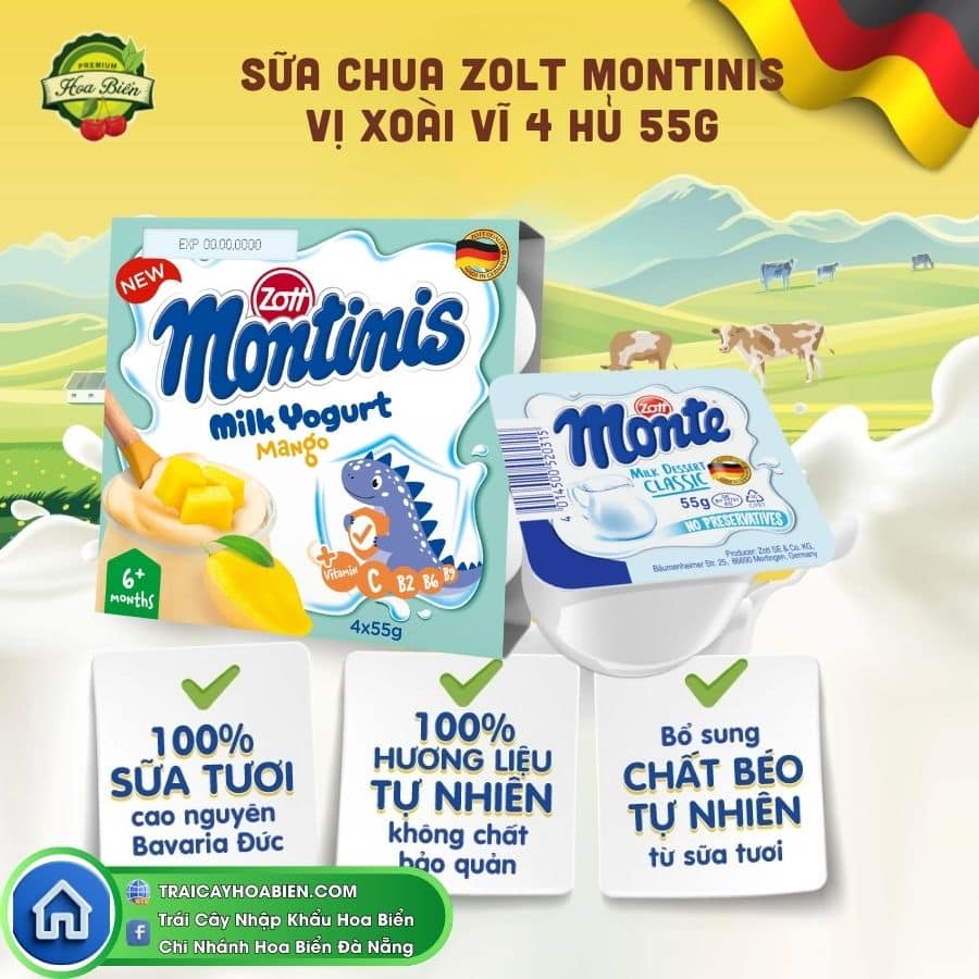5 Sữa Chua Zott Montinis Vị Xoài Vĩ 4 Hũ 55g