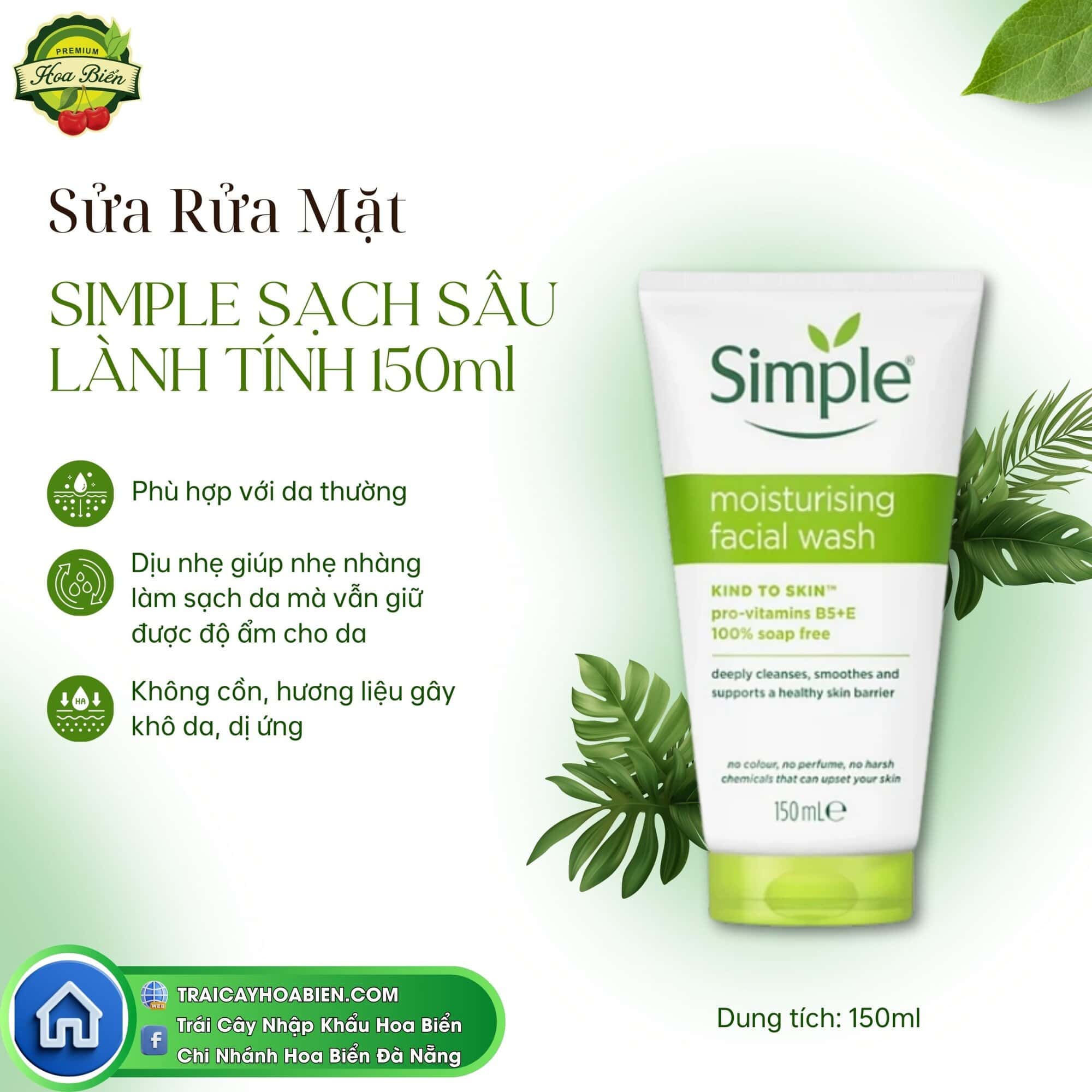 16 Sữa Rửa Mặt Simple Sạch Sâu Lành Tính 150ml