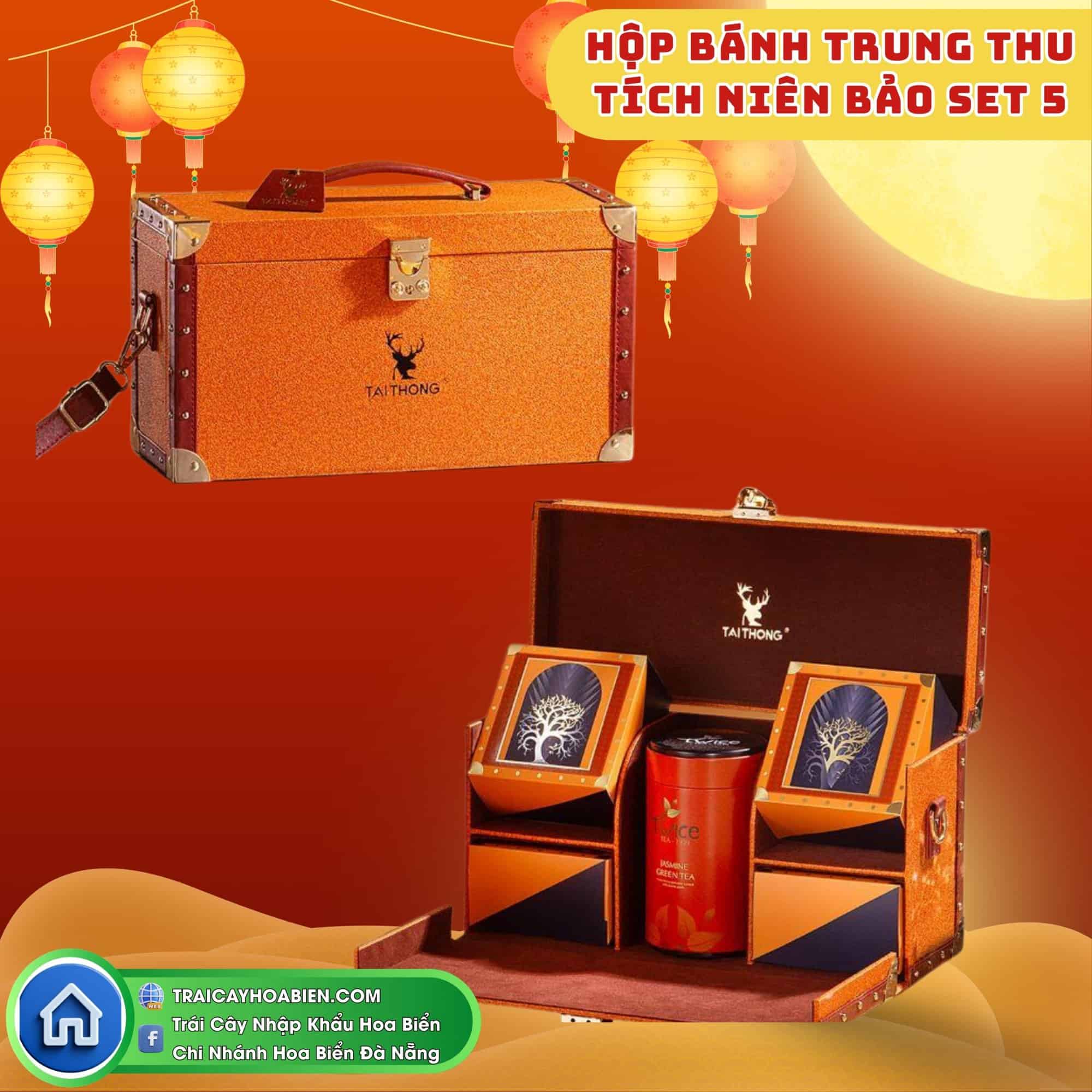 Hộp bánh trung thu Tích Niên Bảo Cam Thái Dương Set 5 sang trọng
