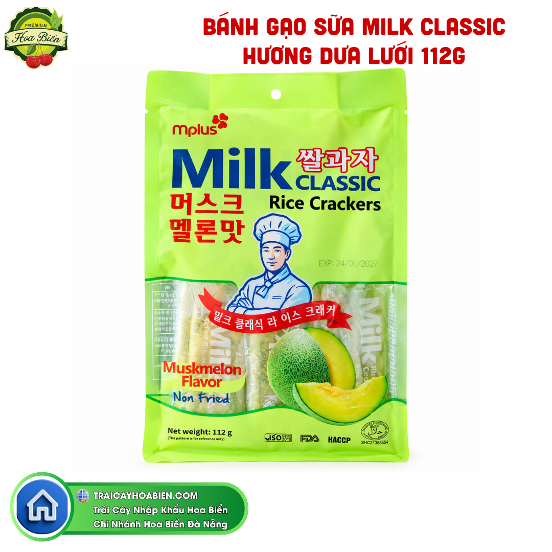Trái cây Hoa Biển BÁNH GẠO SỮA MILK CLASSIC HƯƠNG DƯA LƯỚI 112G