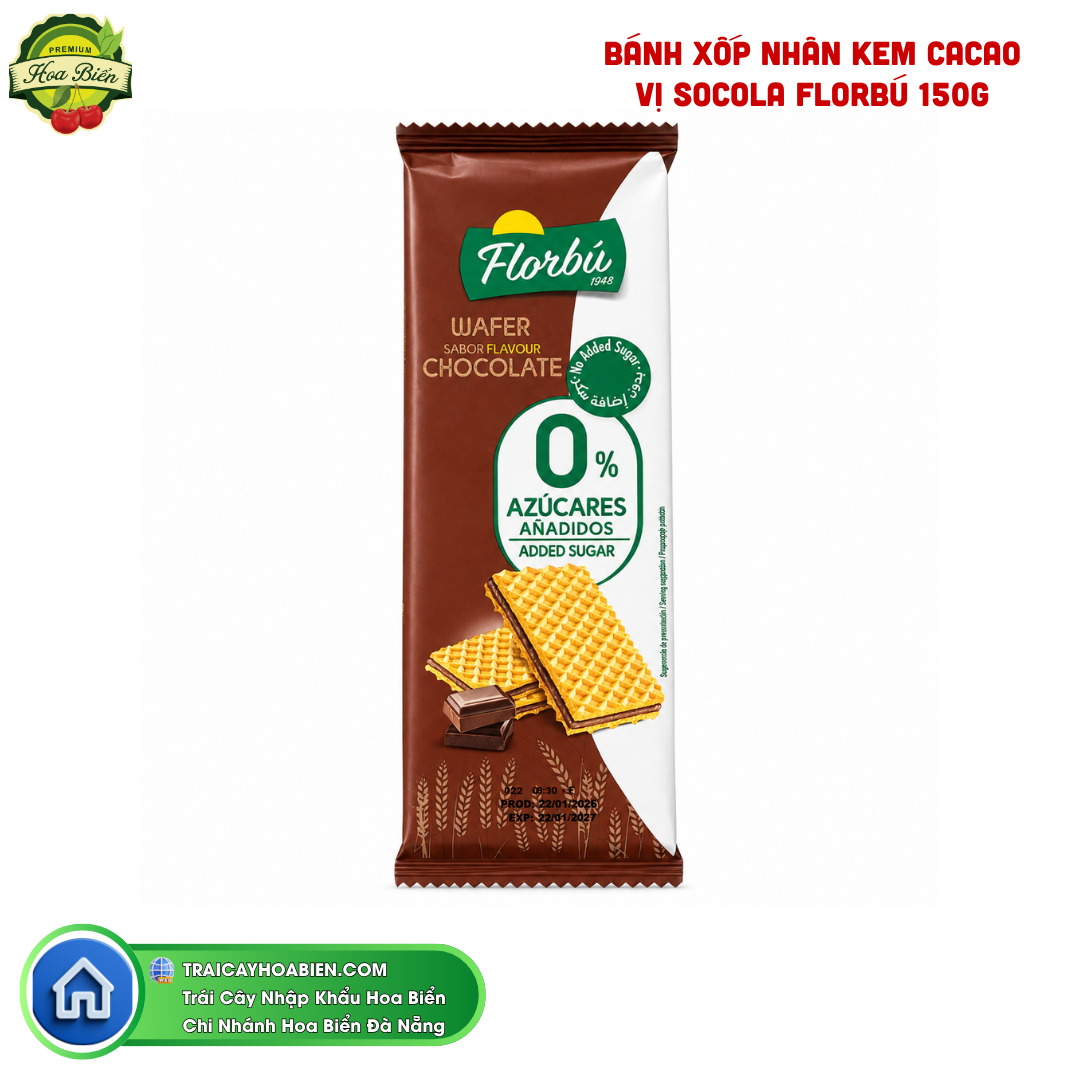 Trái cây Hoa Biển BÁNH XỐP NHÂN KEM CACAO VỊ SOCOLA FLORBÚ 150G