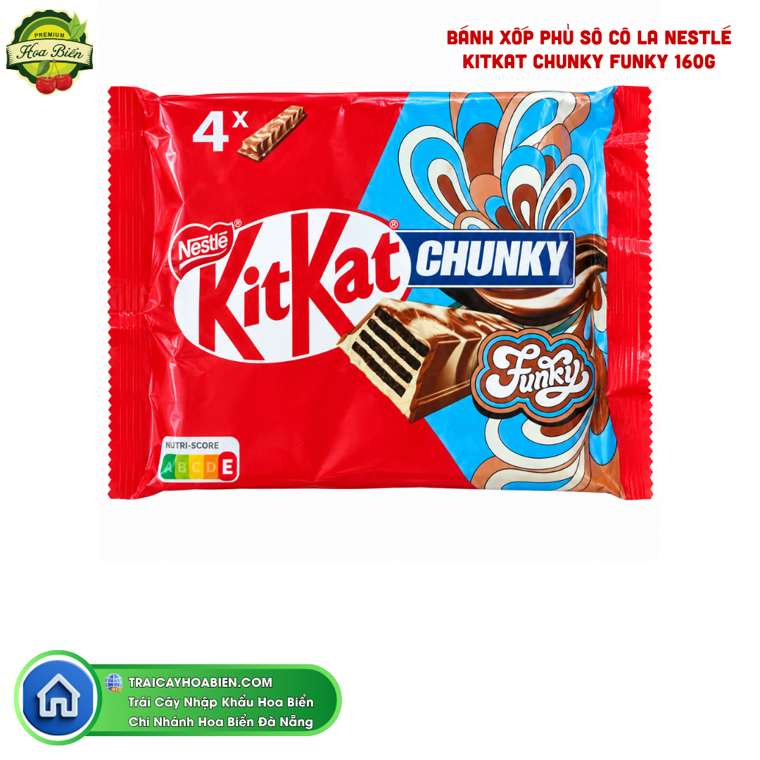 Trái cây Hoa Biển BÁNH XỐP PHỦ SÔ CÔ LA NESTLÉ KITKAT CHUNKY FUNKY 160G