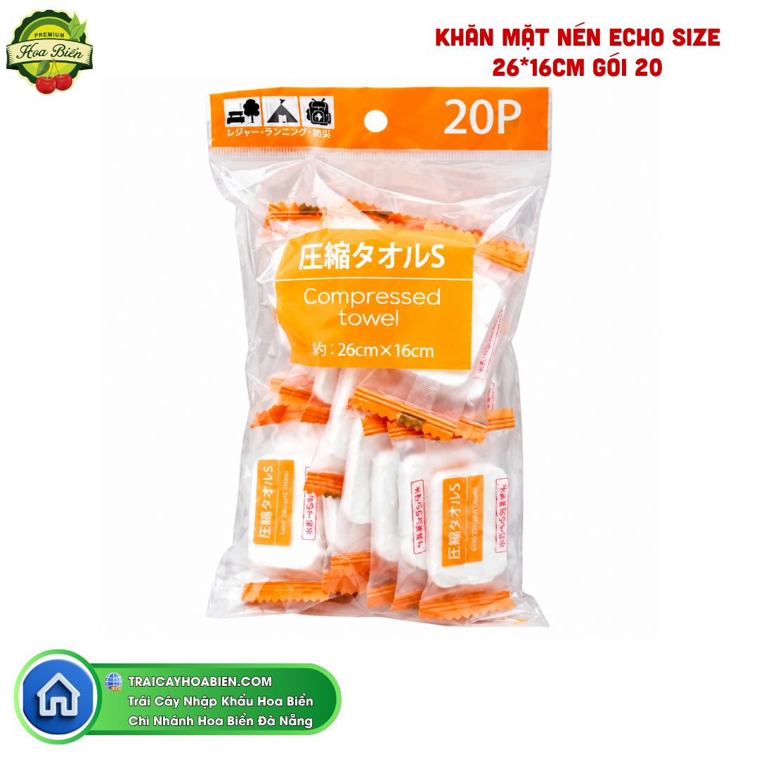 Trái cây Hoa Biển KHĂN MẶT NÉN ECHO SIZE 26*16CM GÓI 20