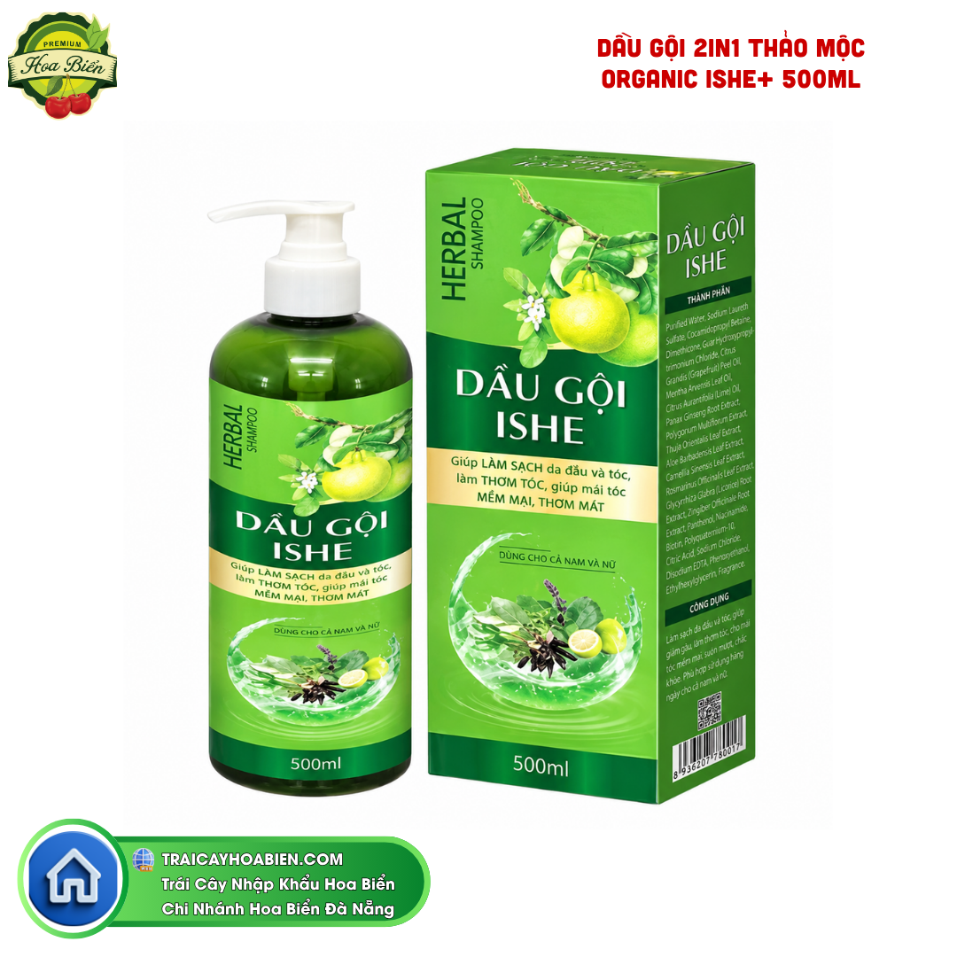 Trái cây Hoa Biển DẦU GỘI 2IN1 THẢO MỘC ORGANIC ISHE+ 500ML