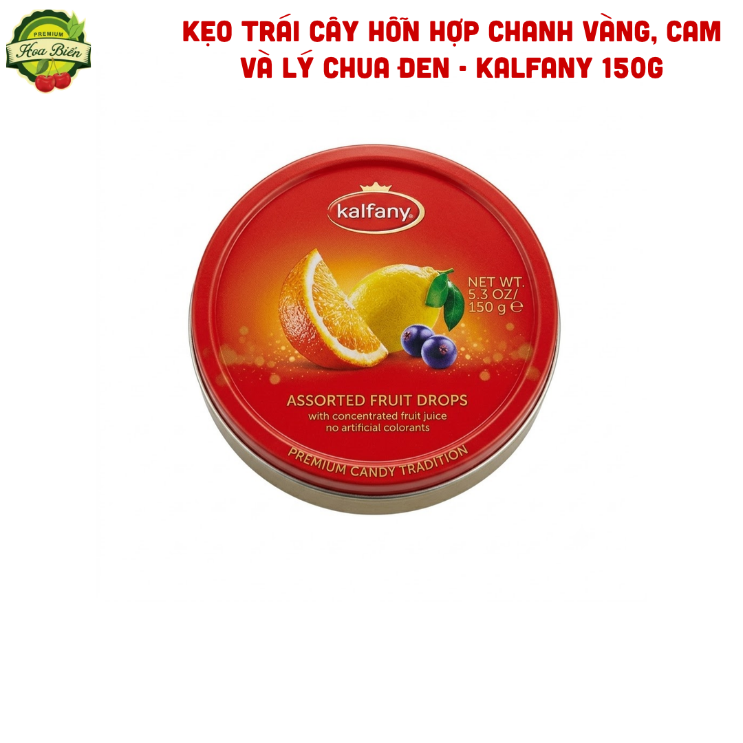 Trái cây Hoa Biển KẸO TRÁI CÂY HỖN HỢP CHANH VÀNG, CAM VÀ LÝ CHUA ĐEN - KALFANY 150G