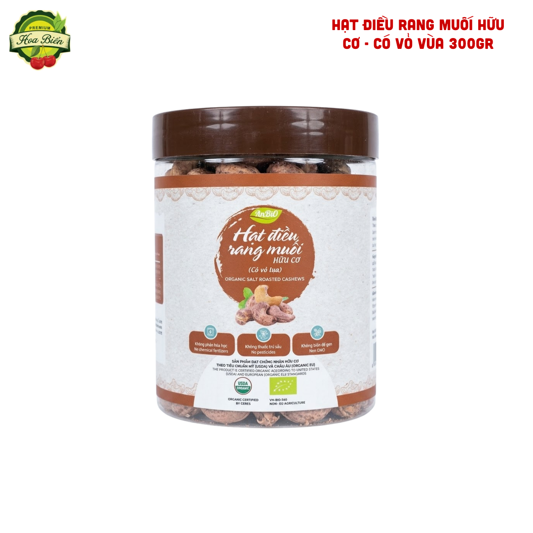 Trái cây Hoa Biển HẠT ĐIỀU RANG MUỐI HỮU CƠ - CÓ VỎ VÙA 300GR